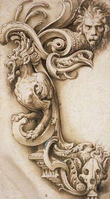 Grotesque Scroll (pen & brown ink on paper) od Jacopo Ligozzi