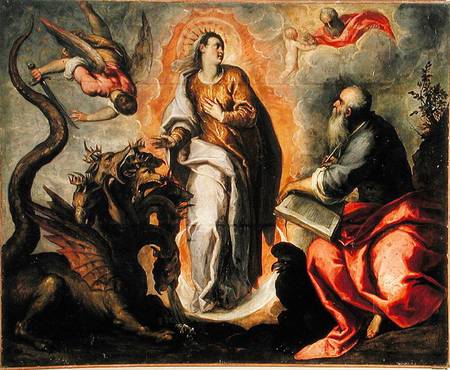 Woman fleeing the dragon od Jacopo Palma il Giovane