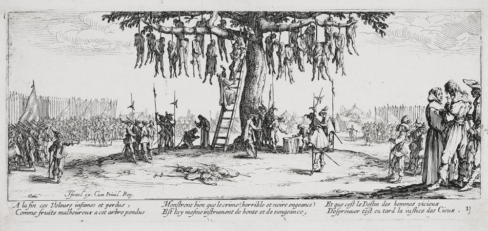Les Miseres et les Mal-Heurs de la Guerre (Blatt 11): Die Gehenkten oder der Galgenbaum od Jacques Callot