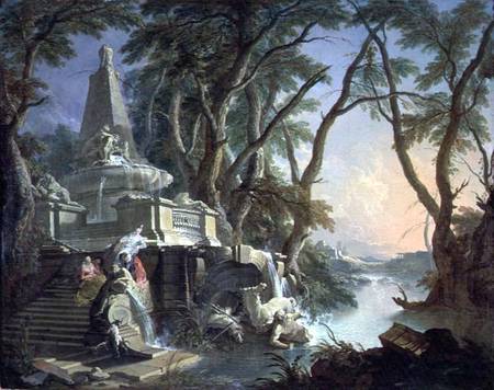 The Pyramid Fountain with a Broken Statue of Neptune, or Landscape: The River od Jacques Lajoue