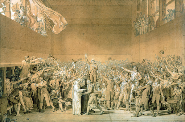 The Tennis Court Oath, 20th June 1789, 1791 (pen washed with bistre with highlights of white on pape od Jacques Louis David