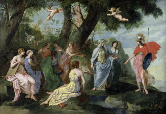 Minerva with the Muses (oil on canvas) od Jacques Stella