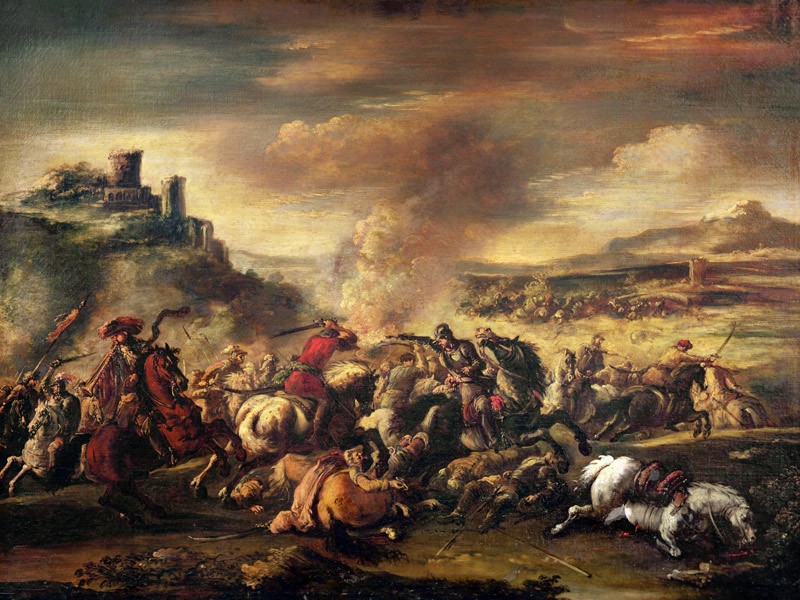Combat of the Cavalry od Jacques (Le Bourguignon) Courtois