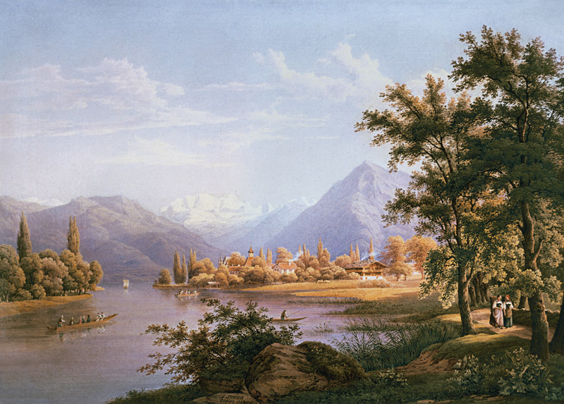 A View of Scherzligen on the Lake of Thun od Jakob Suter
