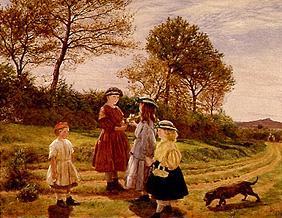 Three girls in a summer landscape at this flower exchanges