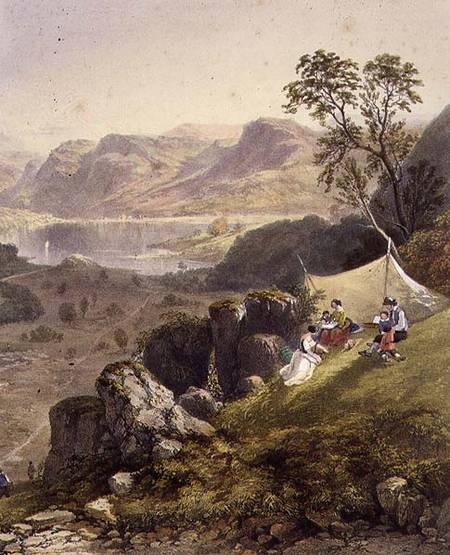 Thirlmere and Wythburn, detail of a sketching party, from 'The English Lake District' od James Baker Pyne