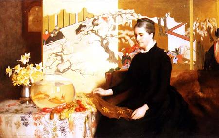 Lady With Japanese Screen and Goldfish (Portrait of the Artist's Mother) od James Cadenhead