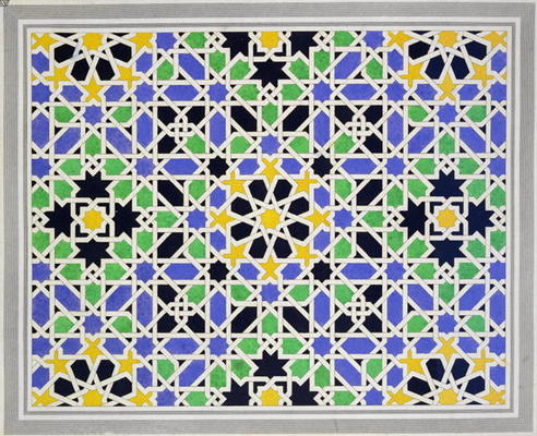 Mosaic in dado of the door in the hall of the Two Sisters, Alhambra, from 'The Arabian Antiquities o od James Cavanagh Murphy