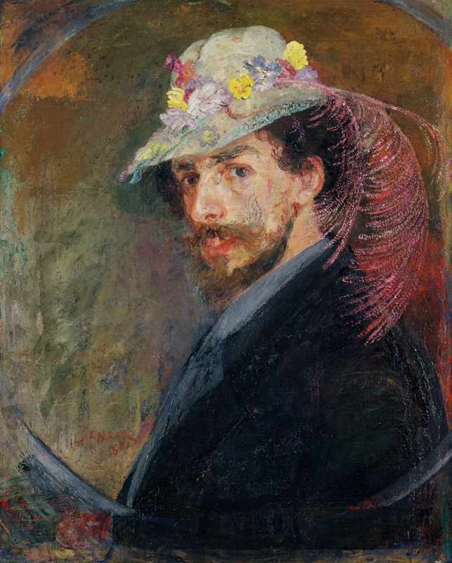 Self Portrait in a Hat with Flowers, 1883 od James Ensor
