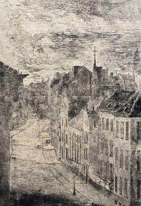 Boulevard Van Iseghem in Ostend, 1889, by James Ensor (1860-1949), etching, 93x132 cm. Belgium, 19th