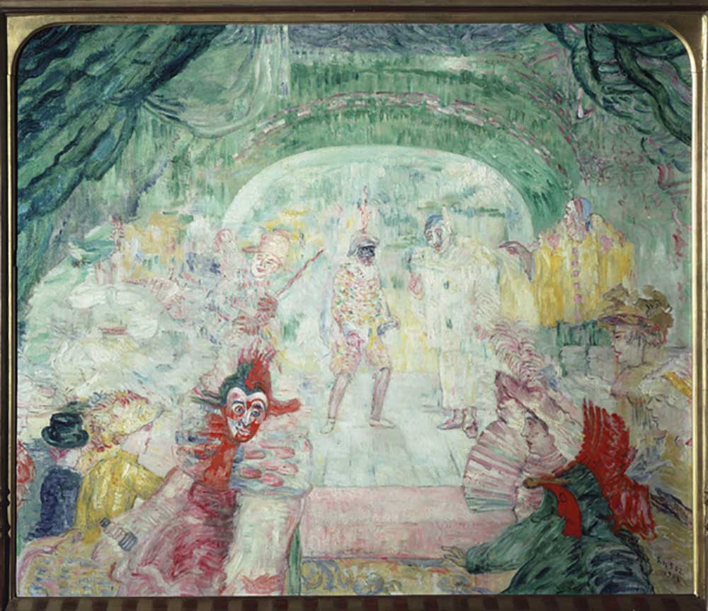 The theater of masks. Painting by James Ensor (1860-1949). Oil on canvas, 1908, expressionism. Thyss od James Ensor