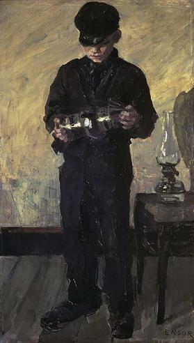 The Lamp-boy (The Lamplighter), 1880, by James Ensor (1860-1949), oil on canvas, 151x91 cm. Belgium,