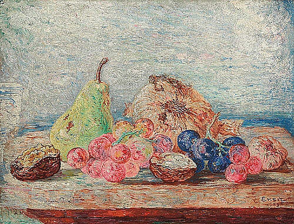 Still life with pear, grapes and nuts od James Ensor