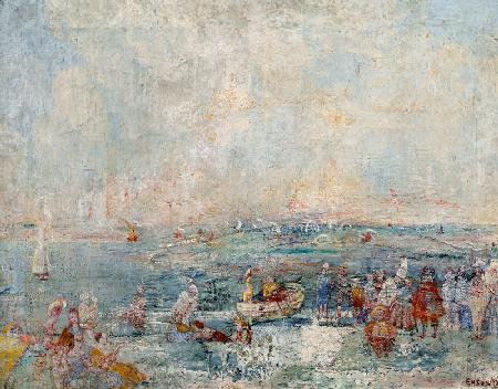 The carnival on the beach, 1887, by James Ensor (1860-1949), oil on canvas, 54x69 cm. Belgium, 19th 