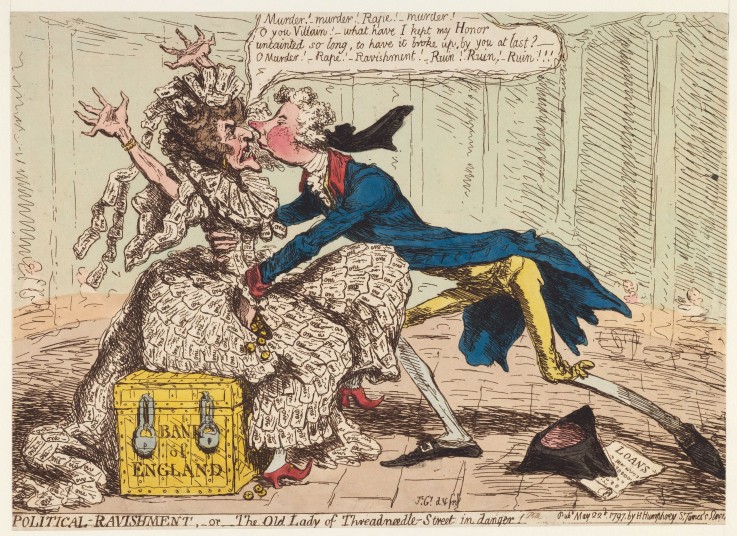 Political Ravishment, or the Old Lady of Threadneedle Street in Danger! od James Gillray