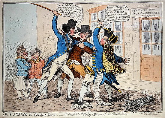 The Caneing in Conduit Street, published by  Hannah Humphrey od James Gillray