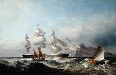 A Clipper Ship off the Mumbles Lighthouse, Swansea od James Harris of Swansea