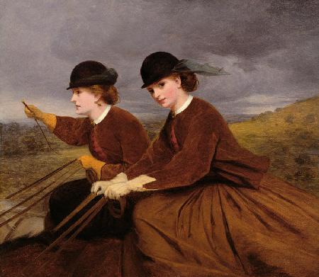 On the Downs - Two Ladies Riding Side-Saddle
