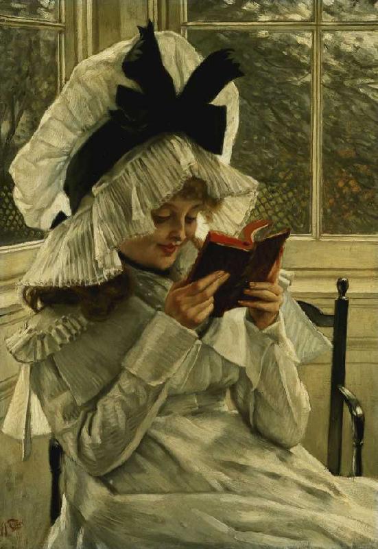 Mädchen, ein Buch lesend od James Jacques Tissot