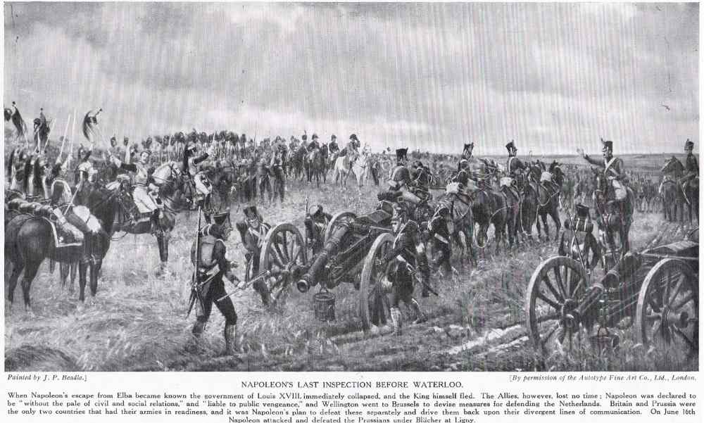 Napoleons last inspection before Waterloo, illustration from Hutchinsons Story of the British Nation od James Prinsep Beadle