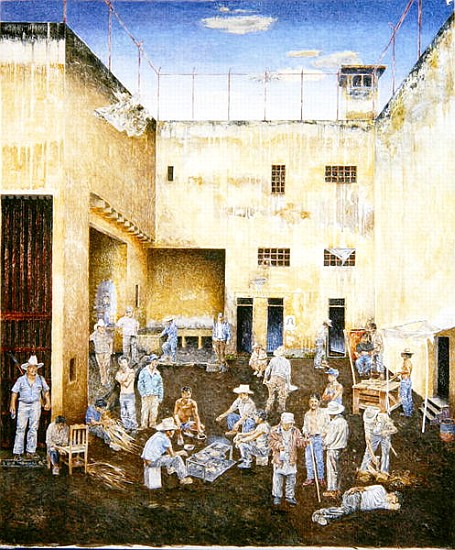 Prison Compound, 1986 (oil on canvas)  od  James  Reeve
