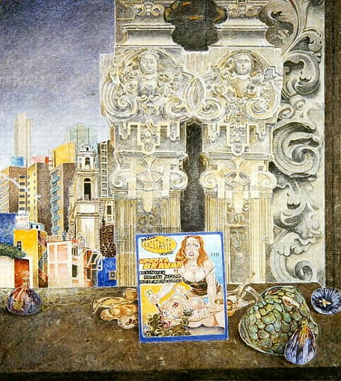 Still Life with Pornographic Magazine and Baroque Landscape, Mexico City, 2003 (oil on canvas)  od  James  Reeve