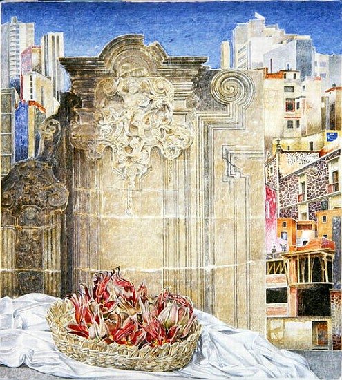 Still Life with Strange Fruit and a Baroque Landscape, Mexico City, 2003 (oil on canvas)  od  James  Reeve