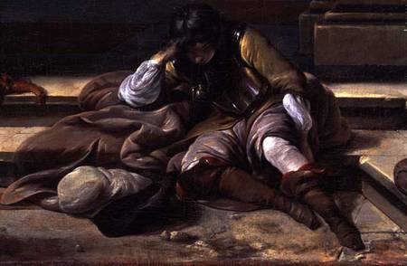 Italian Port Scene, detail of a sleeping soldier od Jan Baptist Weenix