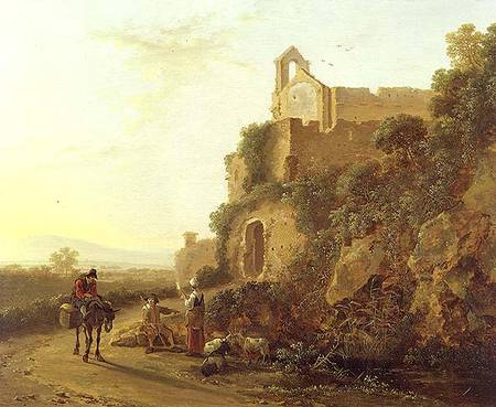 An Italianate landscape with figures on a path od Jan Both