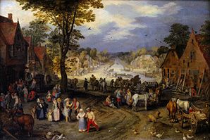 Busy village square. od Jan Brueghel d. Ä.