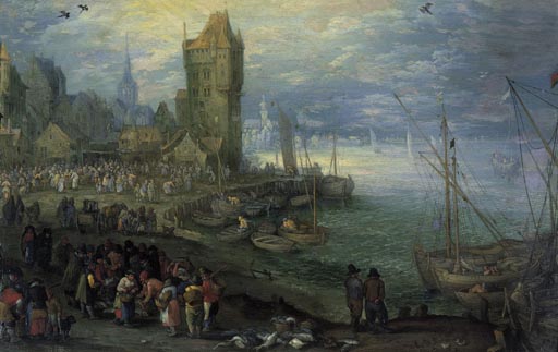 Fischmarkt am Meeresstrand od Jan Brueghel d. Ä.