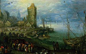 Fish market on the sea beach. od Jan Brueghel d. Ä.