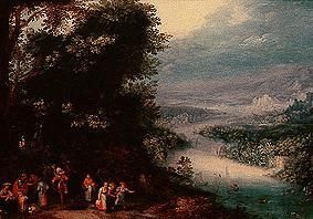 Wooded riverside with road od Jan Brueghel d. Ä.