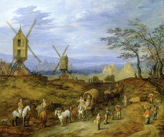 Landscape with Travellers near Windmills od Jan Brueghel d. J.