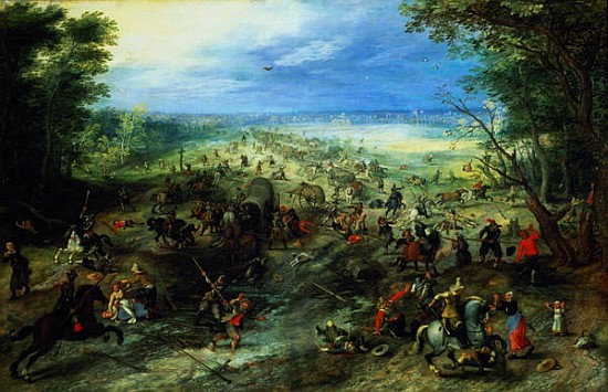 Raid on a caravan of wagons od Jan Brueghel d. J.
