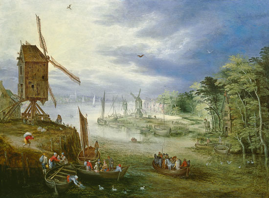 River Landscape with Windmills od Jan Brueghel d. J.