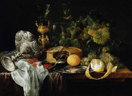 Sumptuous Still Life with Fruits, Pie and Goblets