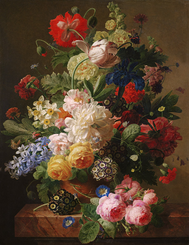 Flowers in a vase on a marble console table od Jan Frans van Dael