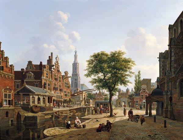 Dutch town scene with canal od Jan Hendrik Verheyen
