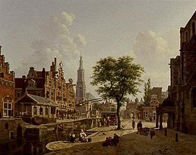 Dutch town scene at the channel od Jan Hendrik Verheyen