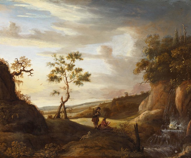 Landscape with an artist who paints a waterfall od Jan Lievens