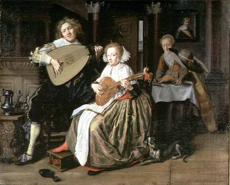 A Young Man Playing a Theorbo and a Young Woman Playing a Cittern od Jan Miense Molenaer