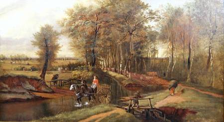 A Wooded River Landscape with Figures, Horse and Cart od Jan Siberechts