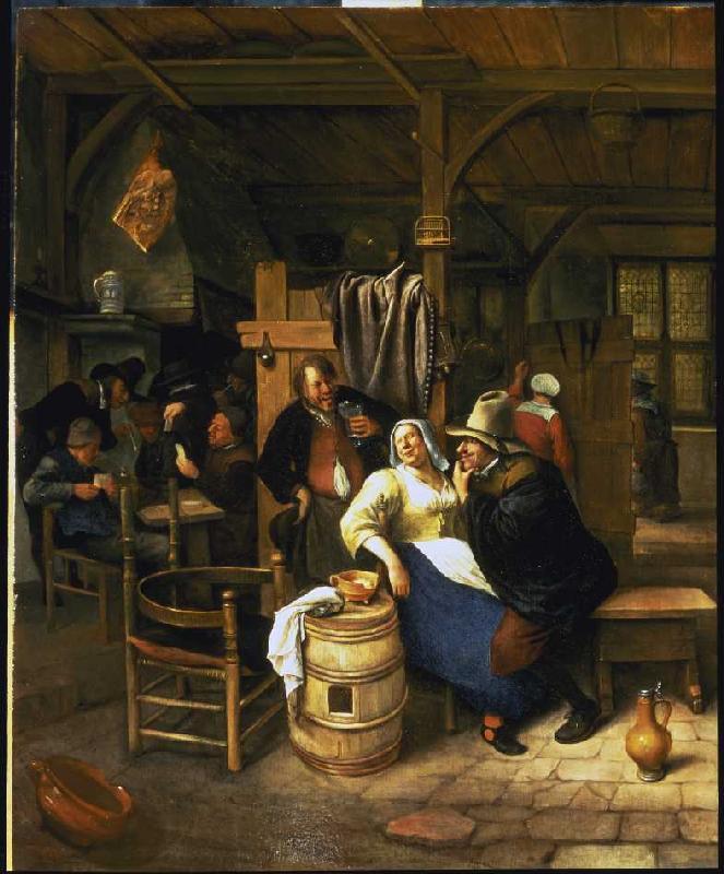 The old admirer smallholder economy with card playing smallholders in the background. od Jan Havickszoon Steen