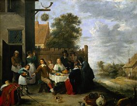 Family at a meal in the open od Jan Havickszoon Steen
