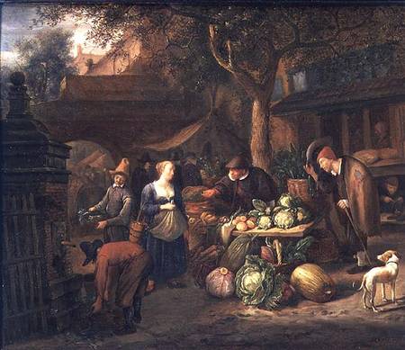 Market Scene (panel) od Jan Havickszoon Steen