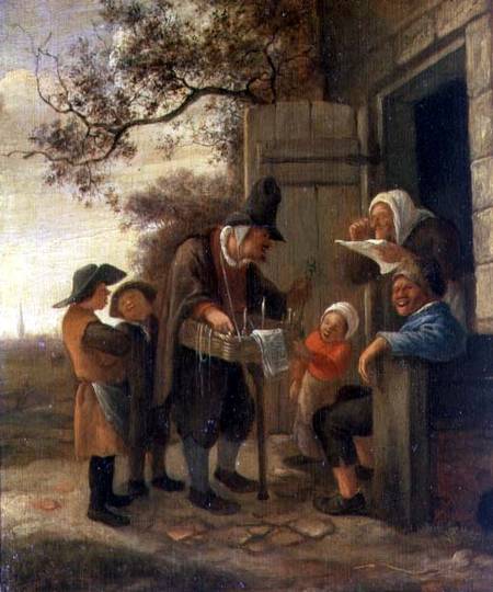 A Pedlar selling Spectacles outside a Cottage od Jan Havickszoon Steen