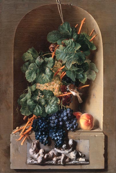 Grape still life in a niche od Jan Ulrich Tournier