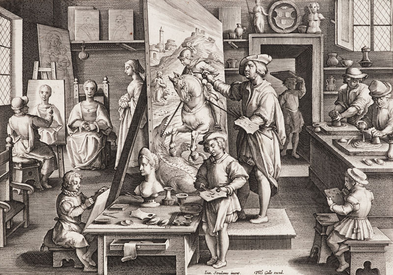  The Invention of Oil Paint, plate 15 from 'Nova Reperta' (New Discoveries) od Jan van der Straet