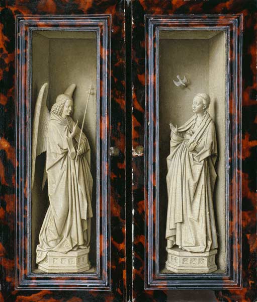 Winged altar: Left and right wing of aussen: Proclamation of Mariae od Jan van Eyck